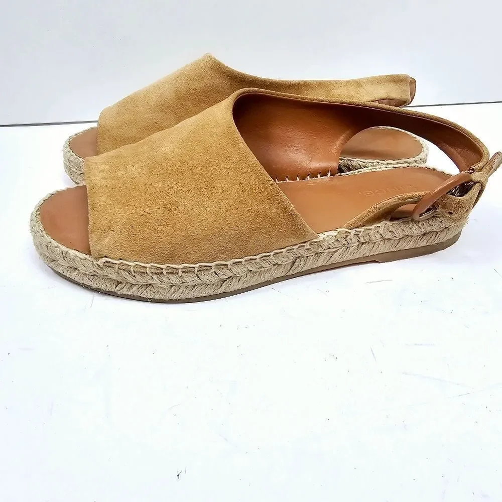 Vince Linton Espadrille Slingback Sandal Olive Wood Suede Size 7.5